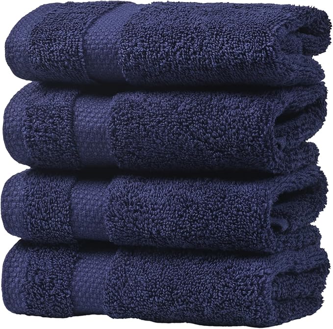 SOFE H&L | Olea Towel Set | 100% Cotton Premium Turkish Towels for Bathroom | Soft, Absorbent, Durable (Navy, Set of 4 - Washcloth)