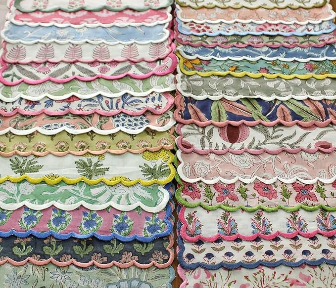 Ridhi Hand Block Print Assorted 18" x 18" (Set of 8) Embroidery Table Napkins Reusable Cotton Dinner Napkins for Weddings, Parties, Everyday Dining Gift for Spring, Easter, Valentine