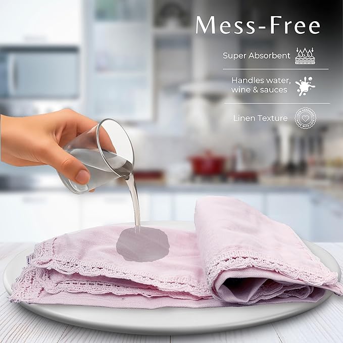 Ramanta Home Linen Flax Cloth Napkins Set of 24 Lavender, 18x18 Inch | Easter Premium Cotton Linen Flax Lace Soft & Durable | Washable Ideal for Spring Basket Décor, Wedding, Kitchen, Everyday Use