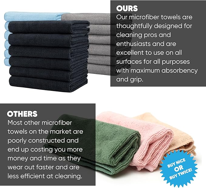 Microfiber Wholesale 16" x 24" Pro Multi Surface Microfiber Towels | 6 Pack (Black)
