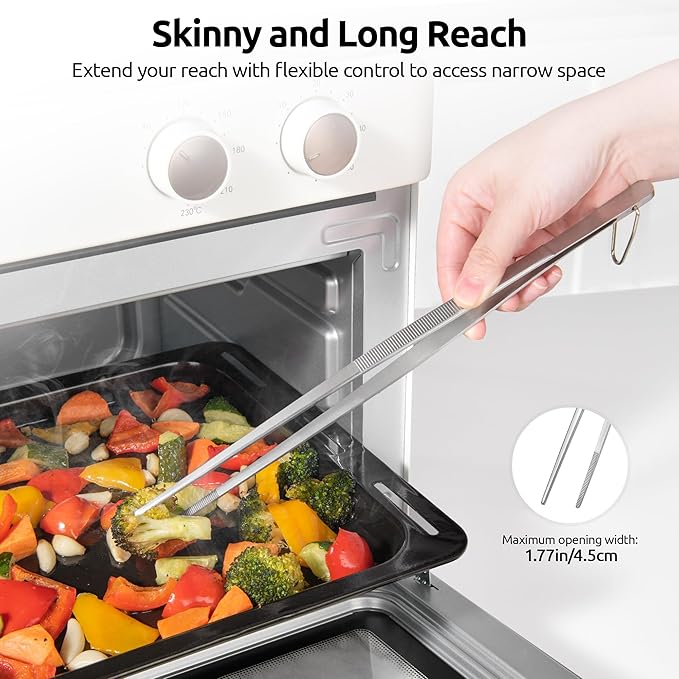 U-Taste 12in Long Kitchen Cooking Tweezer: 18/8 Stainless Steel Food-Grade Metal Food Tong, Flexible Pinching, Seamless-Welding, Sturdy and Non-Slip for Serving, Grilling, Frying, Baking (Pointed Tip)