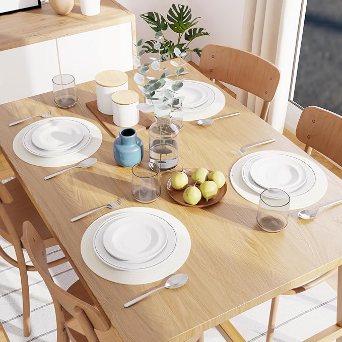 Encasa XO Dining Placemats Set of 4 | Cotton Round Table Mat - 13 in Diameter | Off White | Handmade Rib Style Chargers for Dinner Plates