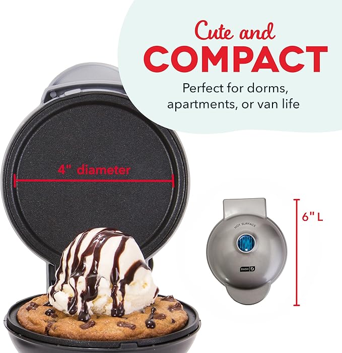 Dash Mini Maker Griddle - Compact Griddle for Creative Homemade Treats - PTFE nonstick surface, Quick Heat-Up System & Space-Saving Design - Silver