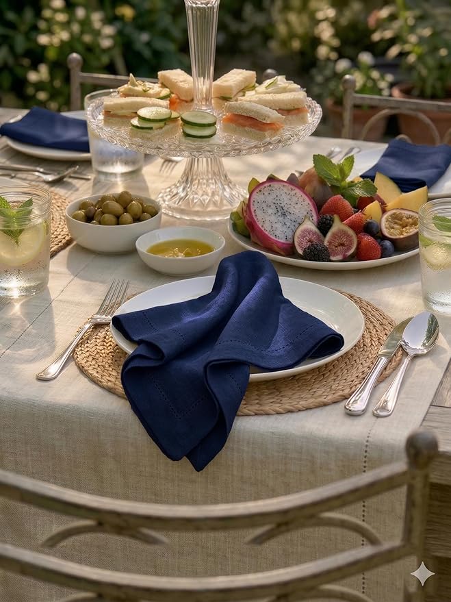 Palisa Navy Cotton Napkins Set of 4 | Premium Hemstitch Detailing Cloth Dinner Napkins 18x18 Inch | Soft Washable & Reusable Table Napkins for Everyday Use Weddings Parties Restaurants & Hotels