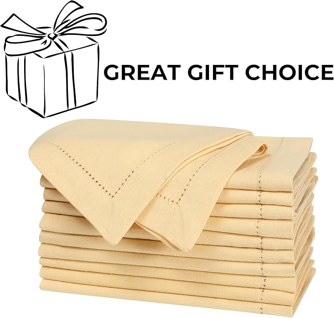 Bedding Craft Cotton Dinner Cloth Napkins Set of 12 – 18x18 Apricot Gelato Hemstitched – Machine Washable Fabric Napkins for Weddings, Baby Showers, Gifting & Parties