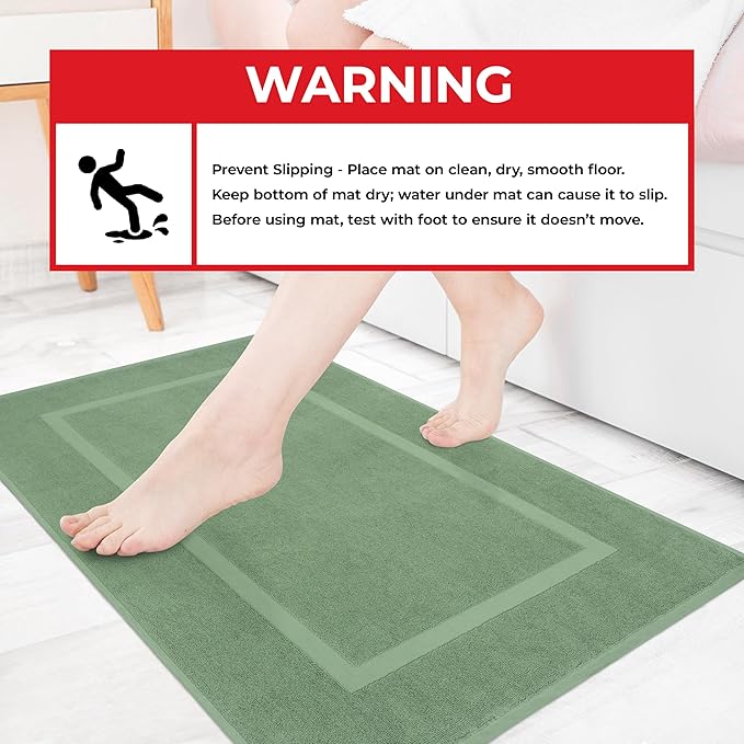 Cotton Paradise 100% Cotton Bath Mats for Bathroom Floor Set of 2 Pack, 20x34 Soft Absorbent Washable Quick Dry Tub Bathmat, Sage Green Towel Bath Mat