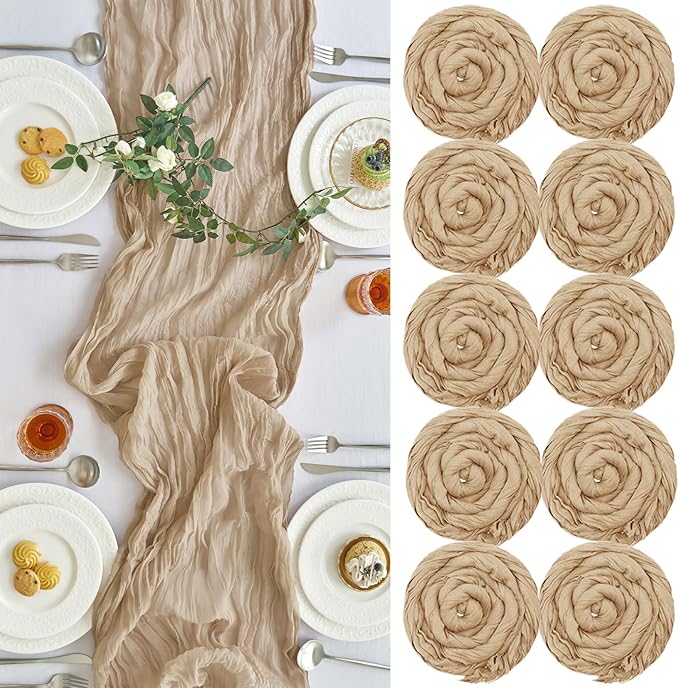 IVAPUPU 10 Pcs Cheesecloth Table Runner - 10ft Nude Spring Boho Gauze Cheese Cloth Table Runners for Baby Shower Decorations Wedding Party Summer Garden Farmhouse