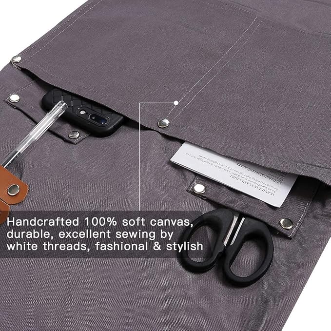 Mignongirl Chef Apron,Cross Back Apron for Men Women with Adjustable Straps and Large Pockets,Canvas,M-XXL (Grey)