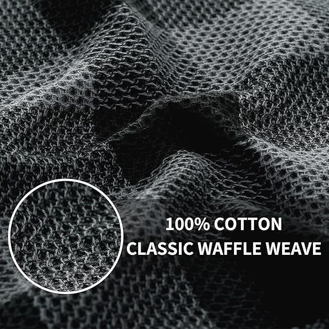 Homaxy Kitchen Towels and Dishcloths Set, 12 x 12 and 13 x 28 Inches, Set of 10 100% Cotton Waffle Weave Check Plaid Kitchen Dish Towels, Super Soft and Absorbent Dish Cloths, Black & Grey