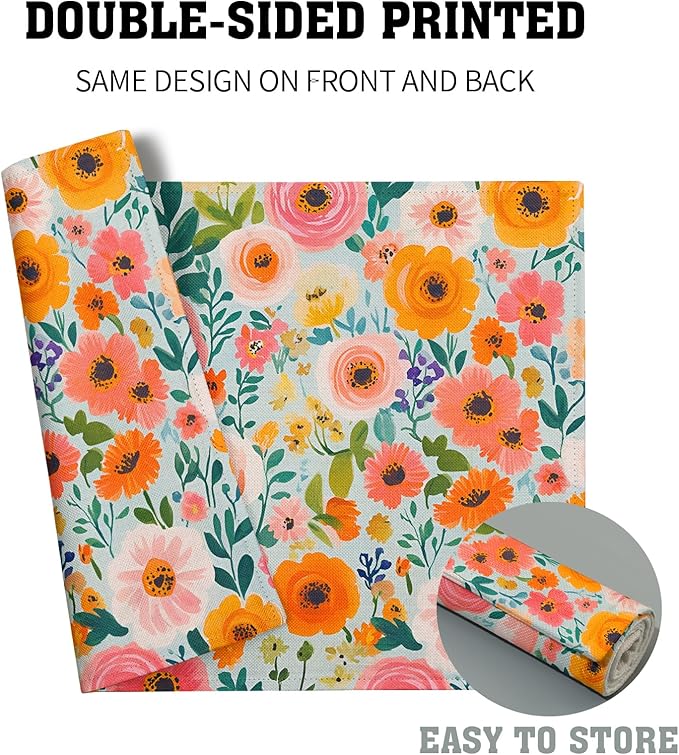 Watercolor Flower Printed Placemat Set of 4 Decoration Linen Place Mat for Home Dining Table Indoor Outdoor