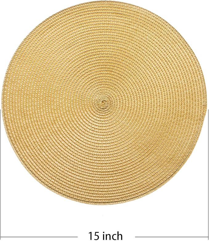 AHHFSMEI Round Placemats Set of 6 Heat Resistant Washable Non-Slip Woven Braided Table Mats for Dining Table Kitchen & Home Decor (Wheat Yellow)