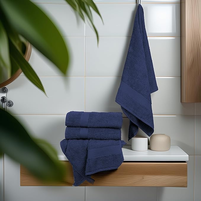 Commercial Bulk Pack of 12 Small Bath Towels – 100% Cotton Terry 24" x 46" – Ideal for Hotels, Salons, Gyms, Spas & Institutional Use – Navy Blue