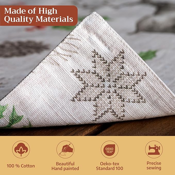 Maison d' Hermine Placemats Set of 4 100% Cotton Washable Cloth Place Mats, Reusable Table Mats for Thanksgiving Christmas Decorations Kitchen Dining Party Wedding (Christmas Dew, 13" x 19")