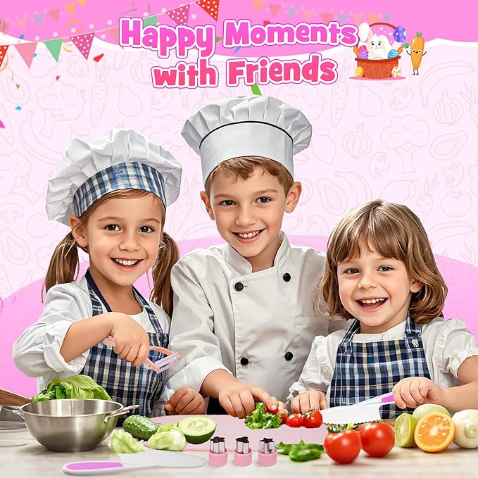 9 Pcs Kids Safe Knife Set for Real Cooking, Kids Kitchen Knife Set with Cutting Board,Crinkle Cutter,Sandwich Cutter, Montessori Kitchen Tools for Toddlers Kid 3-10 Years Old Girl Boy Birthday Gifts