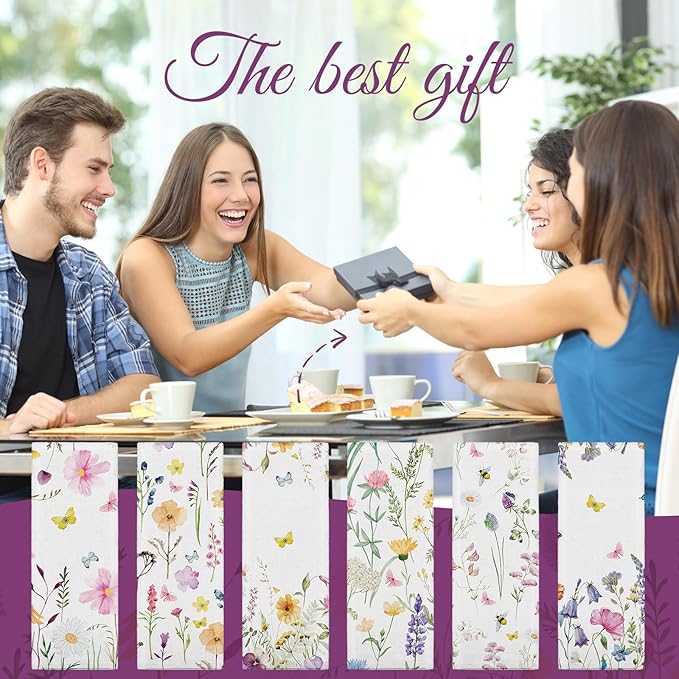 VitalCozy Cloth Napkins-15 x 15 Inch Soft Fabric Napkins Bulk Cloth Washable Reusable Plants Floral Square Napkin Cotton Dinner Towel for Spring Tea Party(Watercolor,24 Pcs)