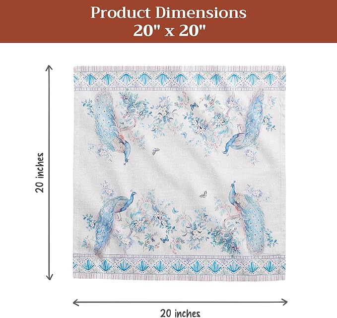 Maison d' Hermine Napkin 100% Combed Cotton Premium Cloth Napkin Decorative Washable Napkins Set of 4 for Home, Kitchen, Dining, Cocktail Parties & Camping - Peacock Utopia (20”X20”)