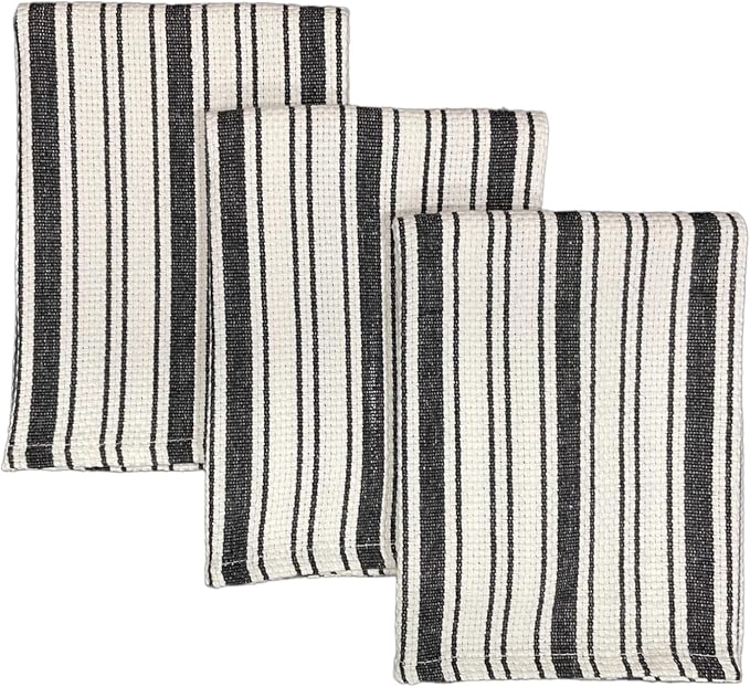 Kitchen Towels Set – Pack of 3 (20’’ x 30’’) Extra Large Premium Cotton Dish Towels for Kitchen – Basket Weave Towels – Absorbent – 100% Cotton – with Hanging Loop – Black