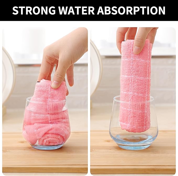 Homaxy 100% Cotton Terry Kitchen Towels(Pink, 13 x 28 inches), Checkered Designed, Soft and Super Absorbent Dish Towels, 4 Pack