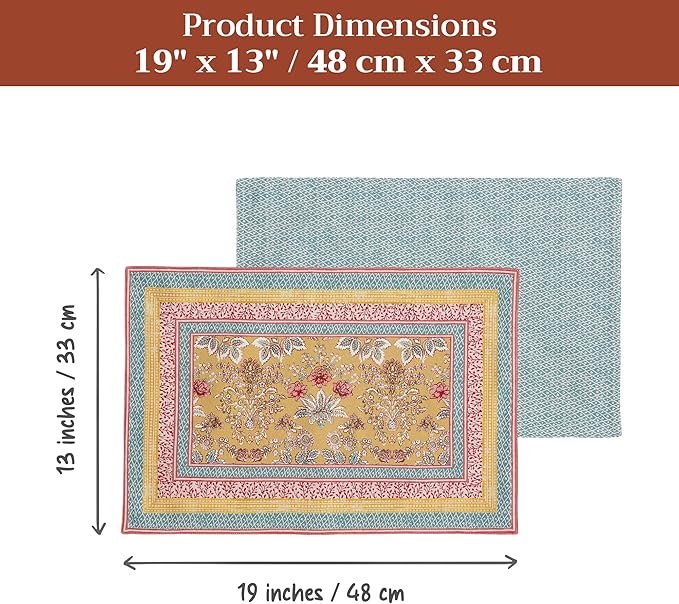 Maison d' Hermine Placemats Set of 4 100% Cotton Washable Cloth Place Mats Reusable Table Mats for Kitchen Dining Party Wedding Gifts for Mothers Day Spring/Summer (Marquise, 13" x 19")