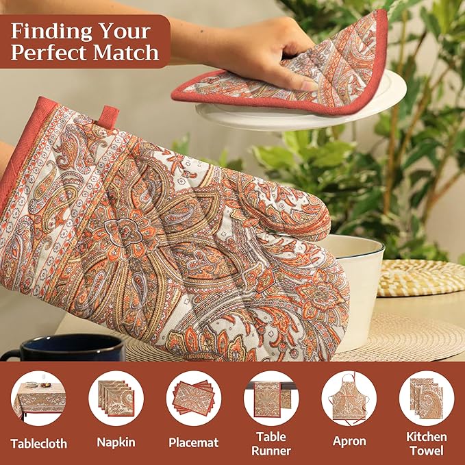 Maison d' Hermine Pot Holders 100% Cotton Heat Resistant Potholders 8" x 8" Hot Pads with Loop for Thanksgiving Christmas Decorations BBQ Cooking Baking Handling Hot Pans (Pack of 1, Kashmir Paisley)