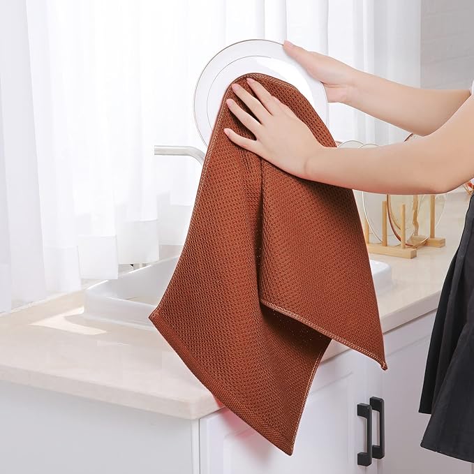 Homaxy 100% Cotton Waffle Weave Kitchen Towels, 3-Pack Ultra Soft Absorbent Dish Towels, Quick Drying Cleaning Towels, 13 x 28 Inches, Rust