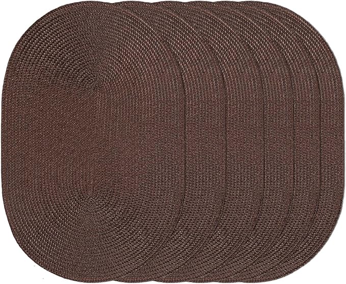 AHHFSMEI Placemats Set of 6 for Dining Table Washable Woven Non-Slip 18x12 inches Placemat Heat-Resistant Durable Table Mats for Dining Table Easy to Clean (Oval Brown, 6)