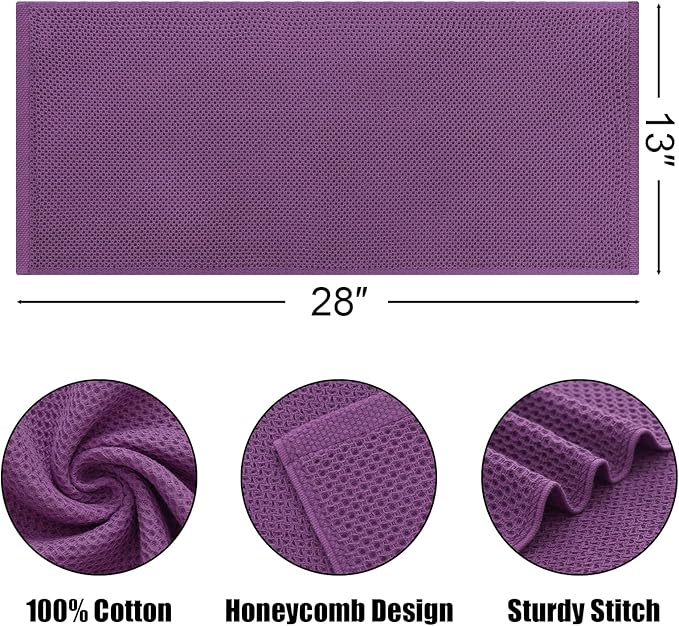 Kitinjoy 100% Cotton Waffle Weave Kitchen Hand Towels (13 x 28 Inches, Violet), 4-Pack Super Soft and Absorbent Dish Towels for Drying Dishes