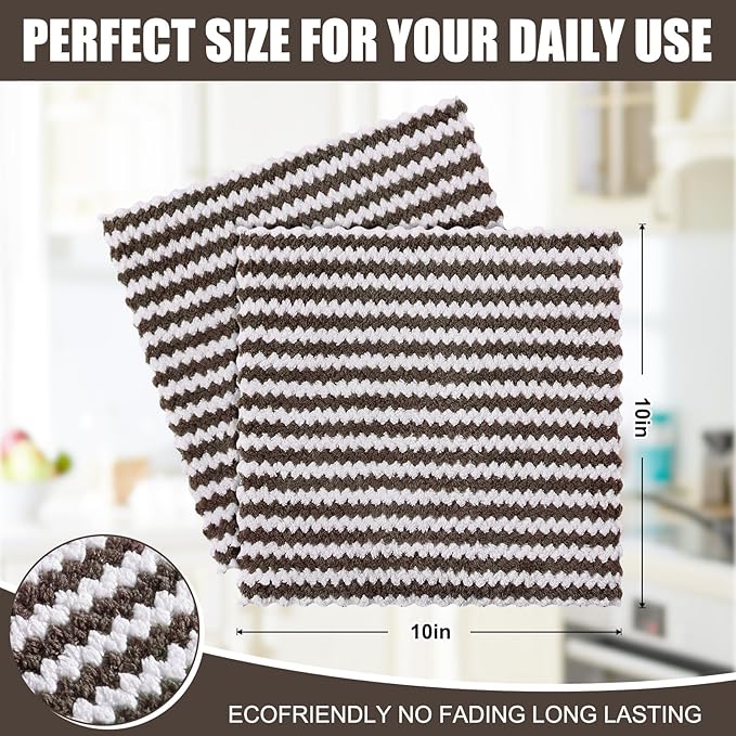 Homaxy 18 Pack Kitchen Dish Cloths, Ultra Soft and Absorbent Dish Towels, Reusable Fast Drying Microfiber Cleaning Cloth, Coral Velvet Wave Design no-lint, 10 x 10 inches, Brown