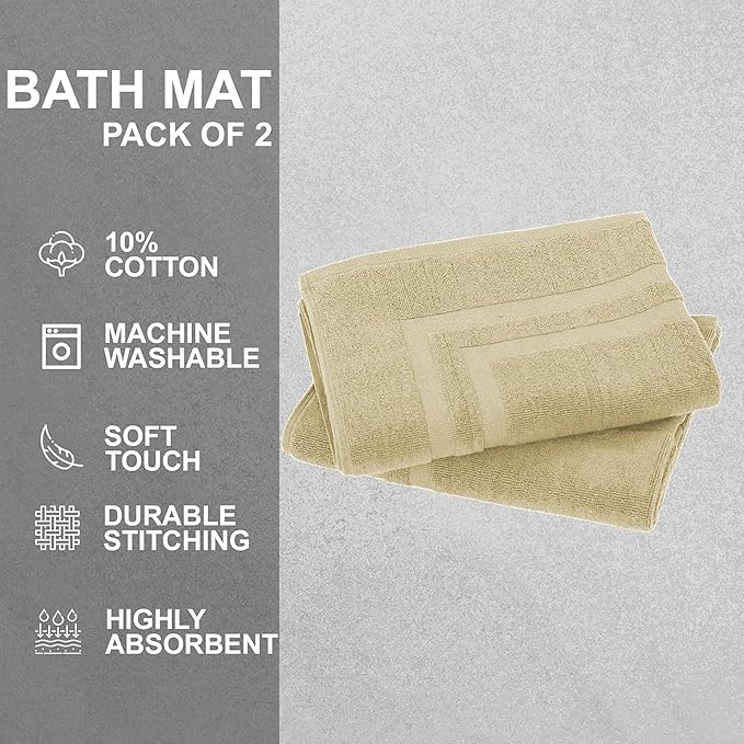 GOLD TEXTILES Premium Sand Bath Mat - 2 Pack 22x34 Inches - Not a Bathroom Rug - 100% Ring Spun Cotton - Highly Absorbent & Non Slip Shower Bathroom Floor Mat Towel - Machine Washable