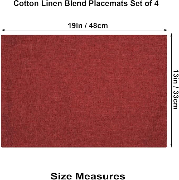 Cloth Placemats Set of 4, Cotton Linen Blend Machine Washable Double Layered Durable Place Mats Heat Resistant Placemats Wrinkle Free Thick Fabric Dining Table Mats (Red, 4)