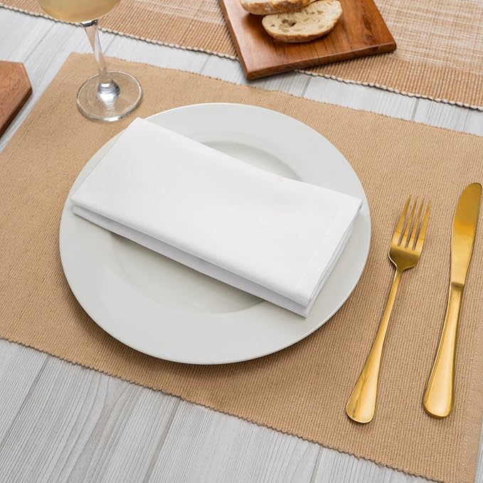 Blue Needles Solid Cloth Napkins Set of 12 White 100% Cotton Dinner Napkins 18x18 inches - Soft, Reusable, Absorbent & Washable Linen, Ideal for Spring Summer Easter Events Parties & Everyday Use