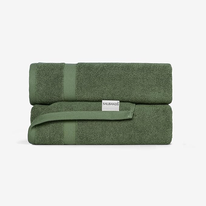 SALBAKOS 100% Turkish Cotton Bath Mat Set 2-Piece - 20x34 inch, Hotel & Spa Collection, Soft, Absorbent, Long Lasting, Durable Bathroom Rugs | Made in Turkey (Green, 2 Bath Mats)