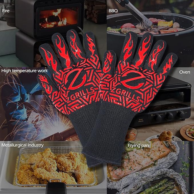 Z GRILLS BBQ Grill Gloves 1472℉ Oven Gloves Heat Resistant Barbecue Silicone Heat Resistant Mitts Smoking Cooking, Universal Size for Barbecue, Baking, Frying, Welding, Cutting