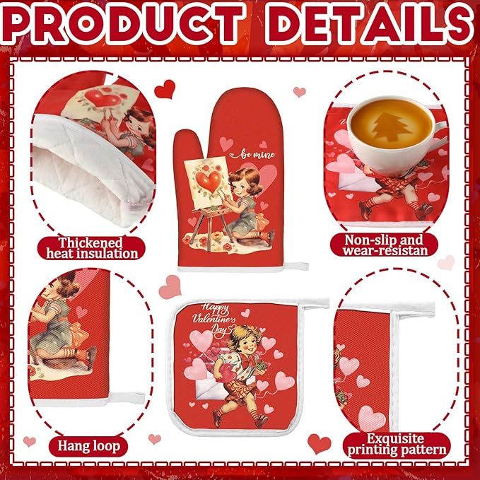 VitalCozy Set of 10 Valentines Kitchen Decor Vintage Kitchen Towels and Rugs Oven Mitts and Pot Holders Absorbent Tea Hand Towels for Accessories Gift
