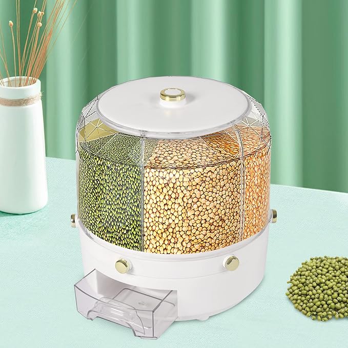 360° Rotatable Cereal Grain Dispenser Storage Box Kitchen Rice Container