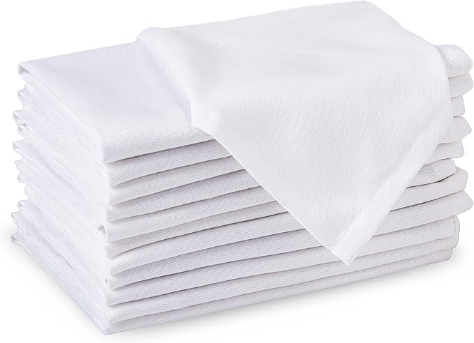 Encasa XO White Cloth Napkins Set of 6, 17"x17" | Solid Color Cotton Dinner Napkins | Washable & Reusable Wedding Napkins for Holiday Dinners, Party, & Everyday Table Decor