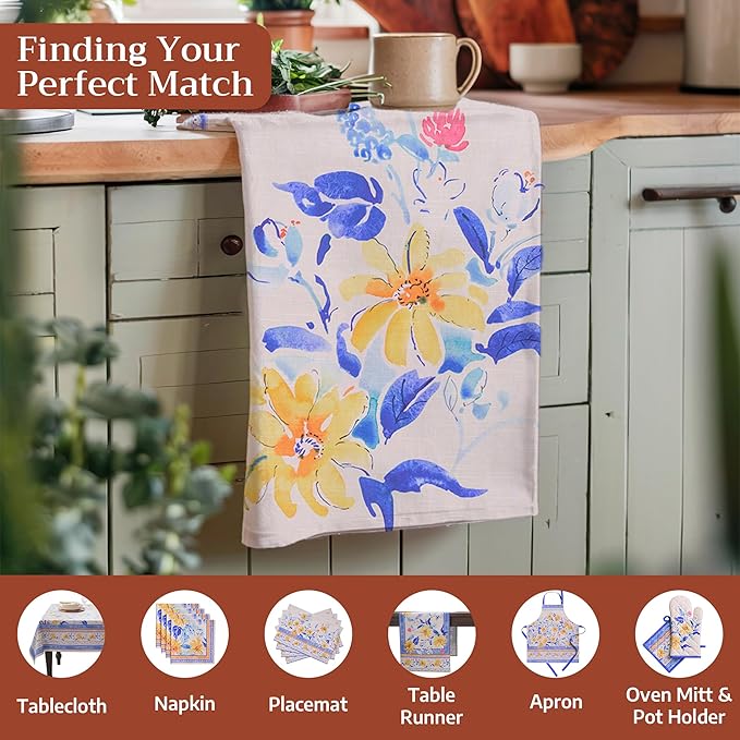 Maison d' Hermine Kitchen Towels Set of 3 100% Cotton 27.50" x 20" Reusable Cloth Tea Dish Towels Absorbent with Hanging Loop for Kitchen Gifts for Mothers Day Spring/Summer (Girassol)