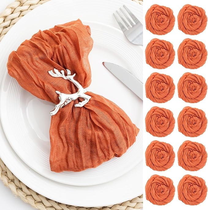 60 Pack Orange Cheesecloth Napkins 21x21 Inches Orange Cloth Napkins Set of 60 Washable Dinner Table Napkins for Wedding Bridal Baby Shower Rustic Boho Cotton Gauze Family Party Table Decor