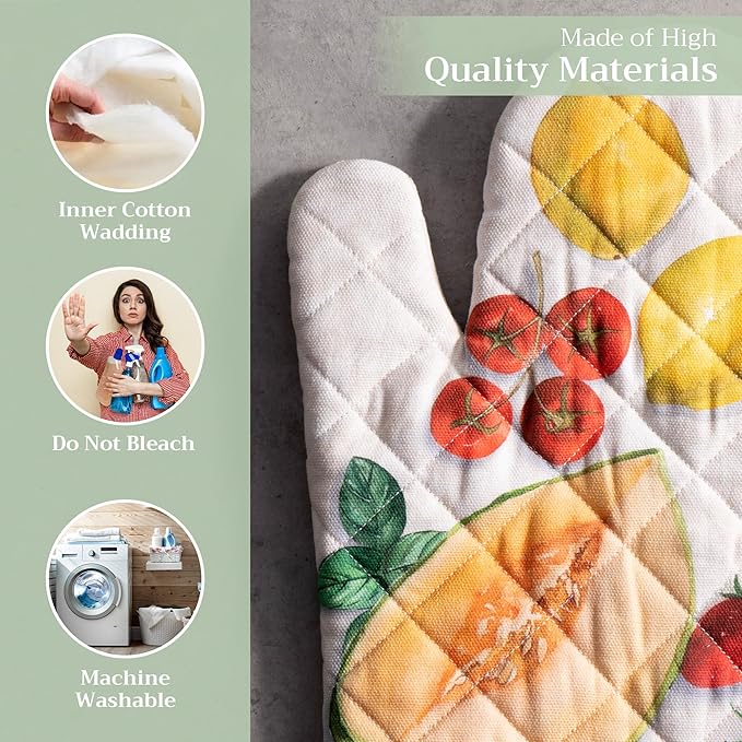 Maison d'Hermine Oven Gloves 100% Cotton Oven Mitt 7" x 13" with Loop Heat Resistant BBQ Cooking Gloves Baking Grilling Gifts for Mothers Day Spring/Summer (Pack of 1, Gourmand)