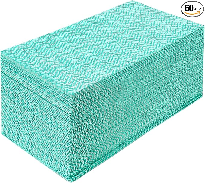 JEBBLAS Green Reusable Kitchen Towels, 60 Sheets/Pack, 13" x 24" (33x60cm), Eco-friendly, Machine Washable