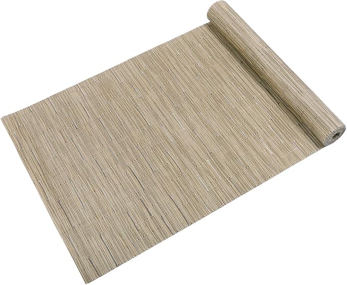 SHACOS 12x54 inch Woven Vinyl Table Runner Wipe Clean Reversible Weave Table Centerpiece Runners for Kitchen Dining Washable PVC Coffee Table Runner Indoor Outdoor, Bamboo Tan
