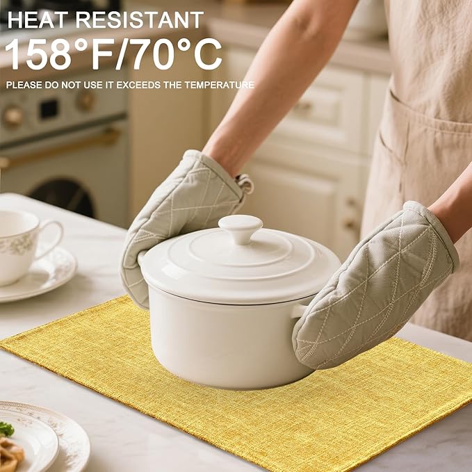 Homaxy Cloths Placemats for Dining Table Set of 8, Heat Resistant Washable Cotton Linen Blend Table Mats, Place Mats for Indoor Outdoor Party Kitchen Decoration, 13" x 19", Mustard Yellow