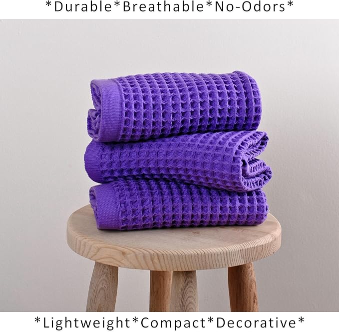 PÜSKÜL Natural 100% Turkish Cotton Waffle Kitchen Towels Set of 3 | Oeko-Tex, Premium Waffle Hand Towels for Bathroom | Soft Absorbent Quick-Dry Lint-Free Dish Towel Large 32x16 inch (3, Lilac)