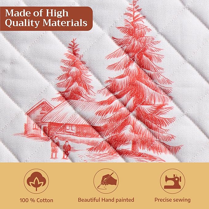 Maison d' Hermine Pot Holders Set 100% Cotton Heat Resistant Potholders 8" x 8" Hot Pads with Loop for Thanksgiving Christmas Decorations BBQ Cooking Baking Handling Hot Pans (Pack of 2, Winter Jouy)