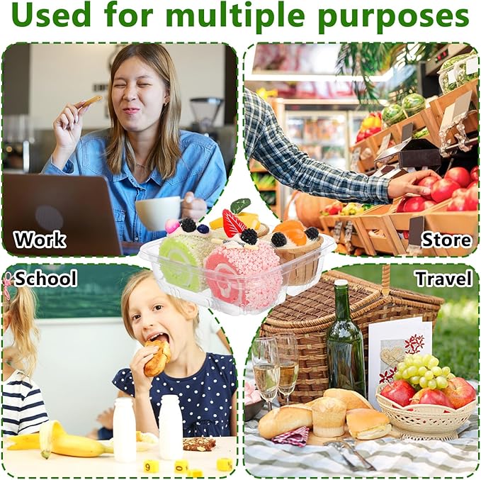 FMOACEN 20 Pcs Bento Snack Containers 2 Compartment Food Storage Containers Plastic Divided Bento Boxes Disposable Meal Prep Lunch Boxes with Lids for Office Work Travel and Outdoor Activities
