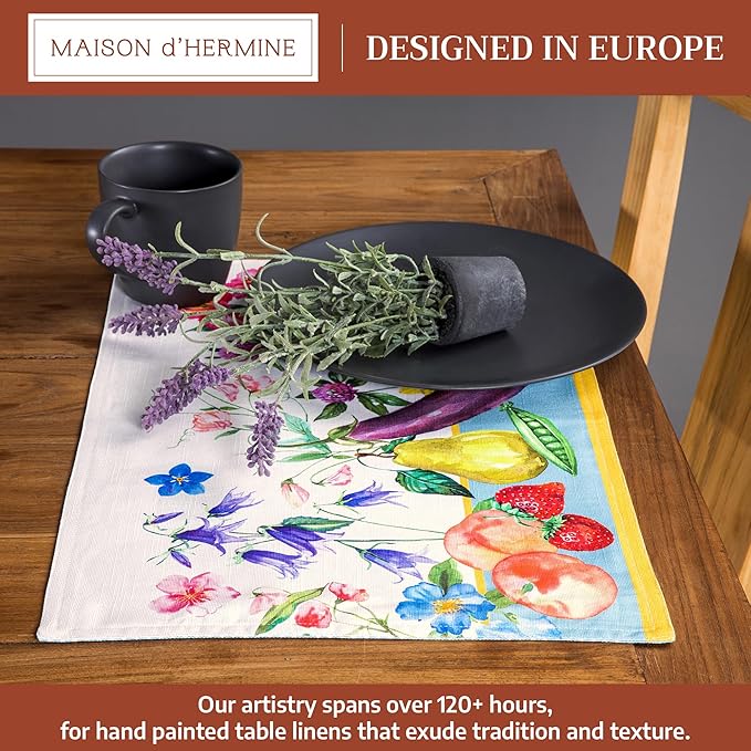 Maison d' Hermine Placemats Set of 4 100% Cotton Washable Cloth Place Mats Reusable Table Mats for Kitchen Dining Party Wedding Gifts for Mothers Day Spring/Summer (Giverny, 13" x 19")