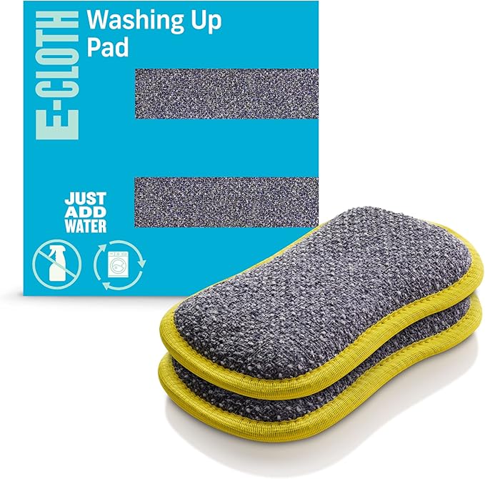 E-Cloth Washing Up Pad, Premium Microfiber Non-Scratch Kitchen Dish Scrubber Sponge, Ideal for Dish, Sink and Countertop Cleaning, 100 Wash Guarantee, Yellow, 2 Pack