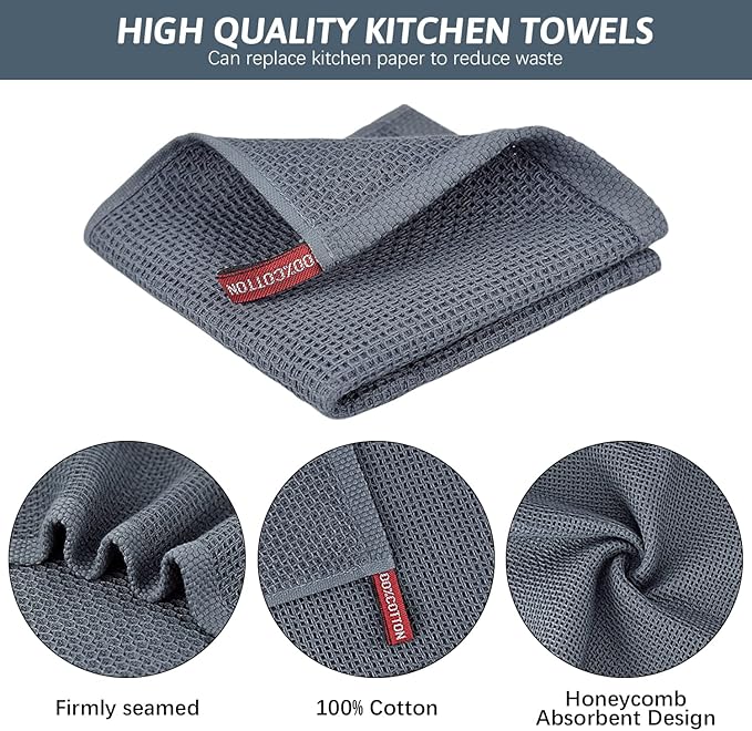 Nialnant 100% Cotton Dish Cloths for Washing Dishes, 4 Pack Waffle Weave Dish Towels,Super Soft Absorbent Cleaning Rags-Multi Color,12x12 Inch