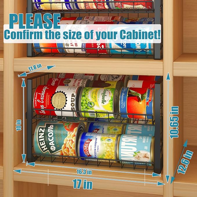JKsmart 2-Tier Stackable Rack Organizer for Pantry, Adjustable Dispenser Holds Up to 88 Cans, Storage Holder for Various Ounces of Canned Drinks, Black, 3 Pack
