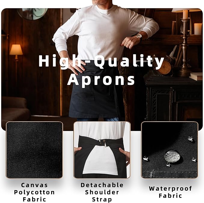 Unisex Waist Apron Half Bistro Apron Server Aprons with Pockets Waterproof 4251BY